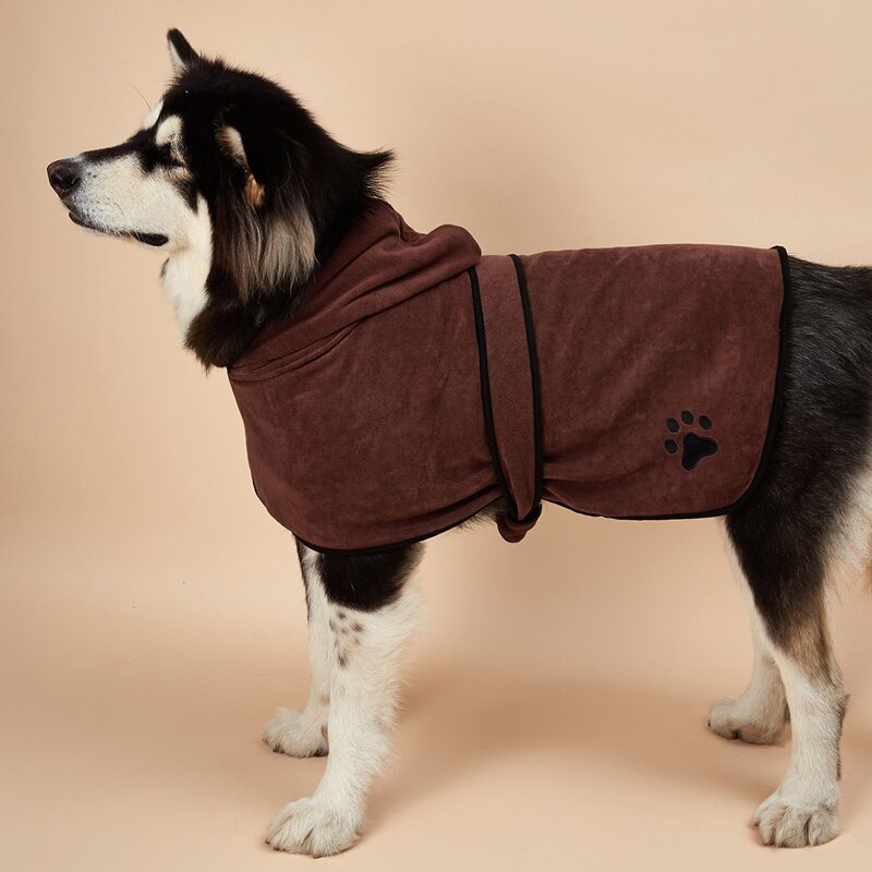 

Contrast Binding Paw Print Dog Bathrobe, Brown
