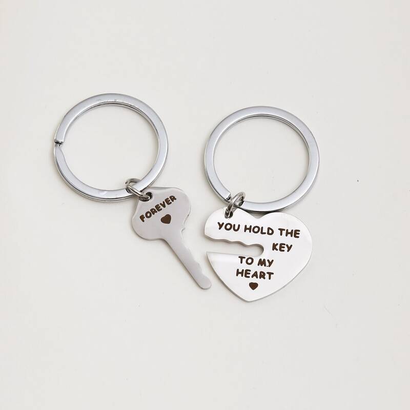 

1pair Heart Pendant Couple Keychain, Silver