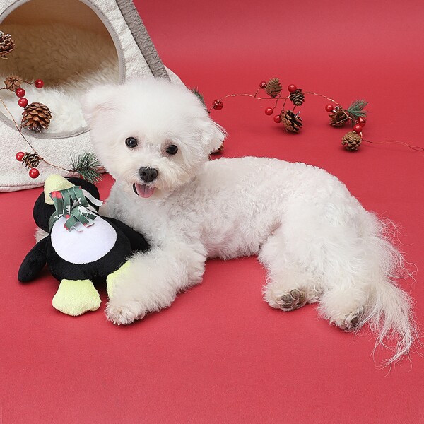 

Christmas Penguin Design Dog Toy, Black and white