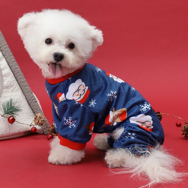 

Christmas Santa Pattern Dog Jumpsuit, Blue