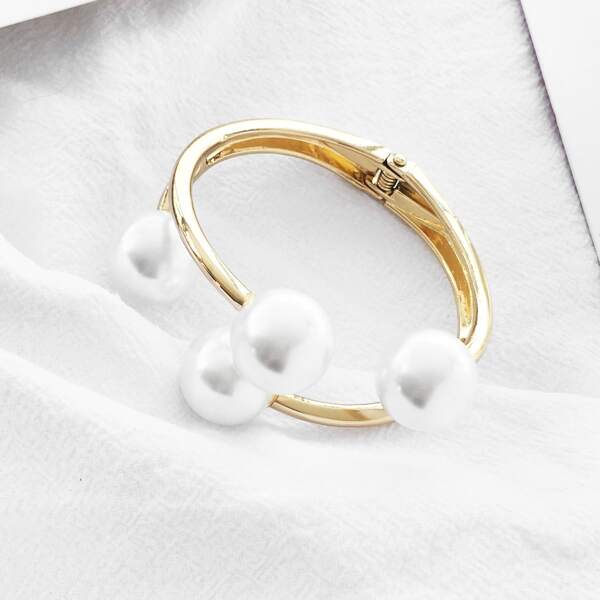 

Faux Pearl Bangle, Gold