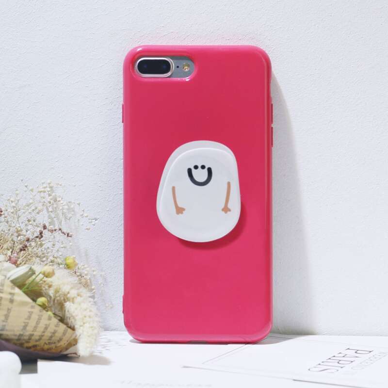 

Solid iPhone Case With Cartoon Phone Holder, Hot pink