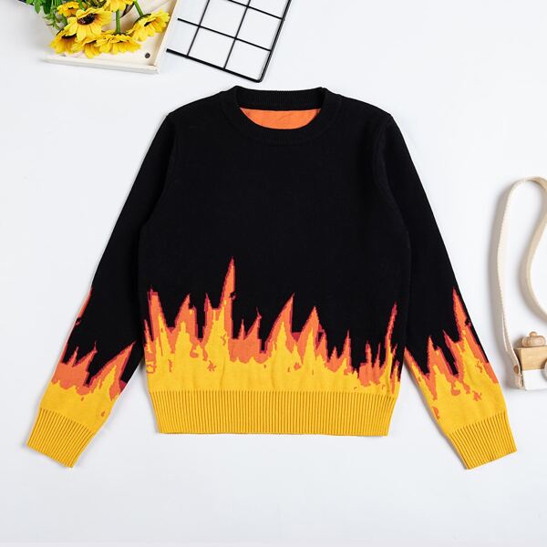 

Boys Fire Pattern Sweater, Black