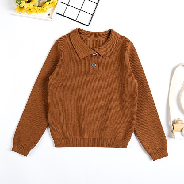 

Boys Solid Button Front Sweater, Brown