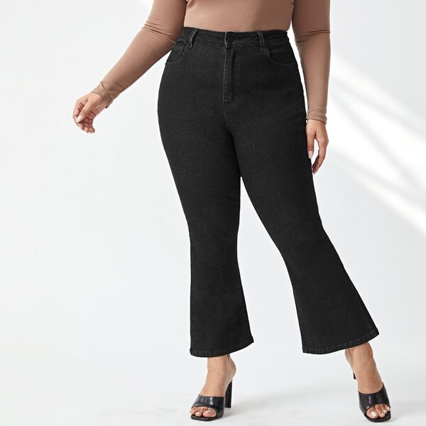 

Plus High Waist Flare Leg Jeans, Black