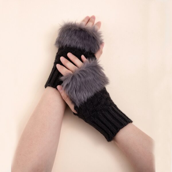 

Plain Knitted Fingerless Gloves, Dark grey