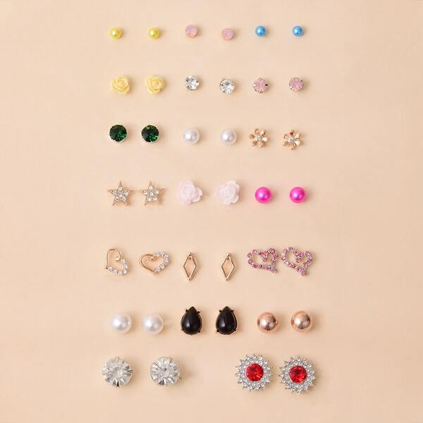 

20pairs Faux Pearl Stud Earrings, Multicolor