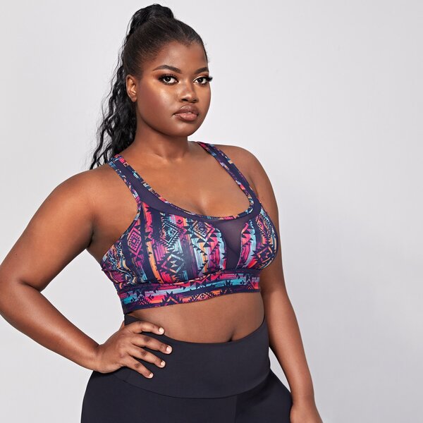 

Plus Geo Print Cut Out Sports Bra, Multicolor