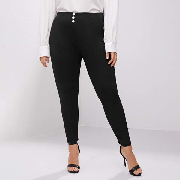 

Plus Button Front Leggings, Black