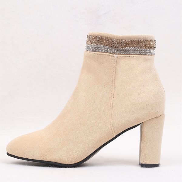 

Rhinestone Decor Chunky Heeled Boots, Beige