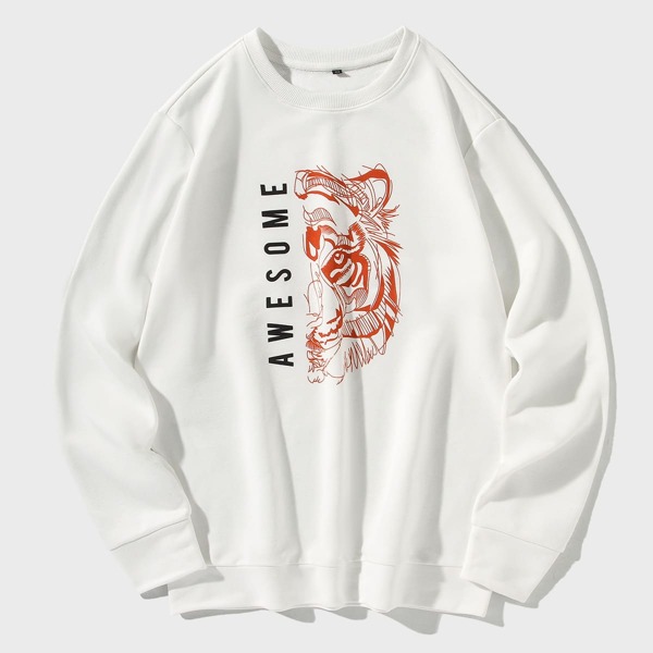 

Men Tiger Face And Letter Graphic Sweatshirt, White