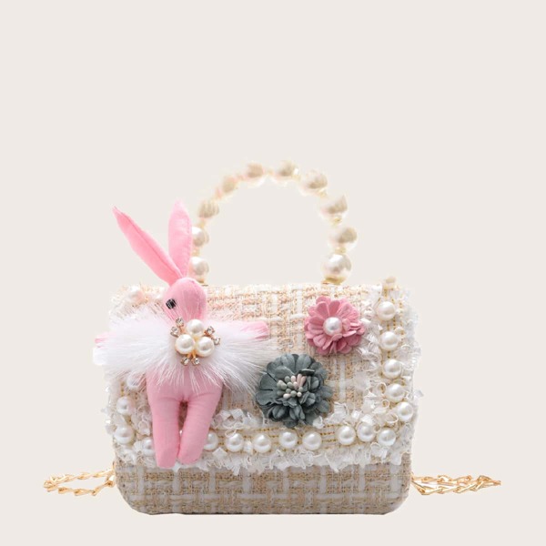 

Girls Faux Pearl Decor Chain Satchel Bag, White