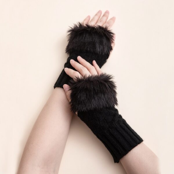 

Plain Knitted Fingerless Gloves, Black