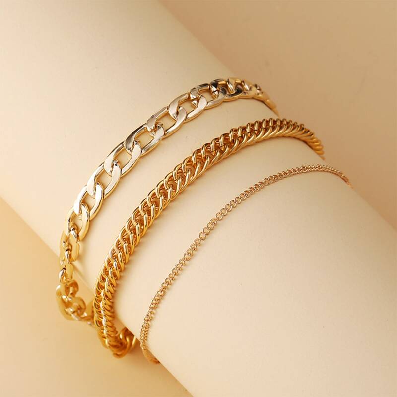 

3pcs Metal Chain Anklet, Gold