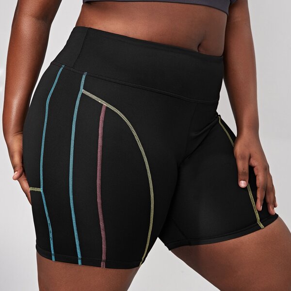 

Plus Contrast Top-stitching Sports Shorts, Black