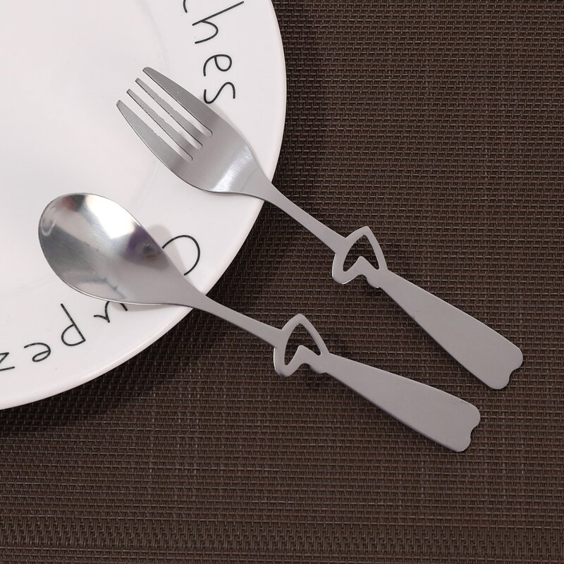 

2pcs Heart Design Fork & Spoon Set, Silver