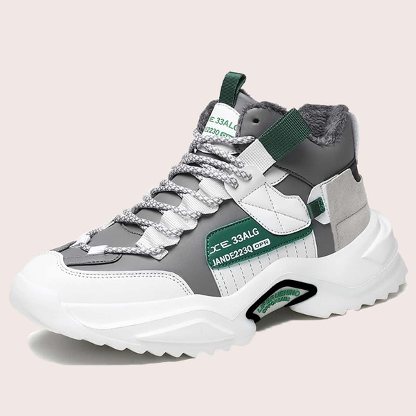 

Men Lace-up Front Colorblock Chunky Sneakers, Grey