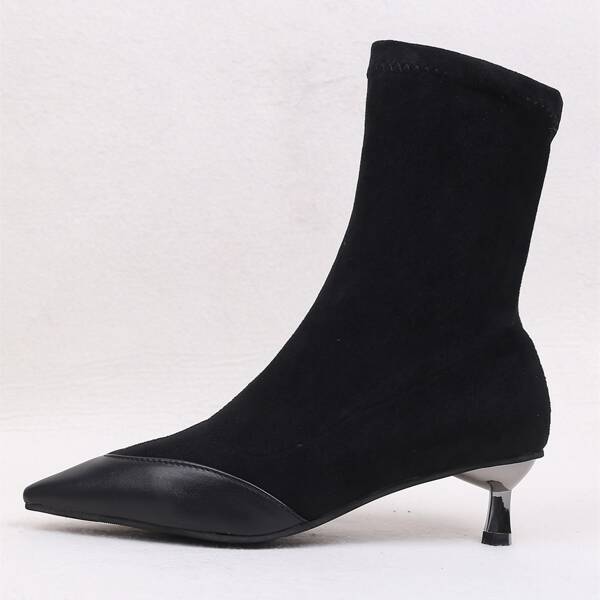 

Point Toe Kitten Heeled Sock Boots, Black