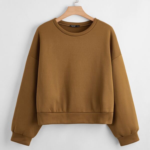 

Plus Drop Shoulder Thermal Lined Pullover, Brown