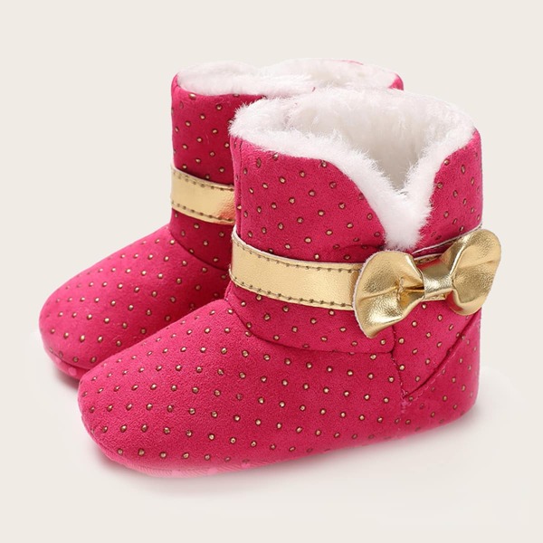 

Baby Girl Bow Decor Plush Inside Boots, Hot pink