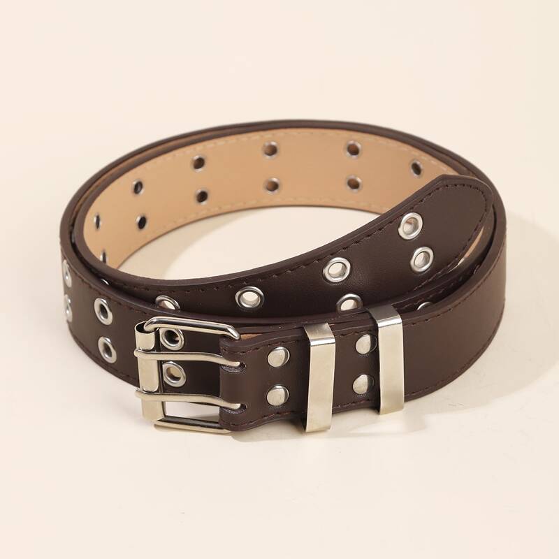 

Eyelet Square Buckle Belt, Coffee brown
