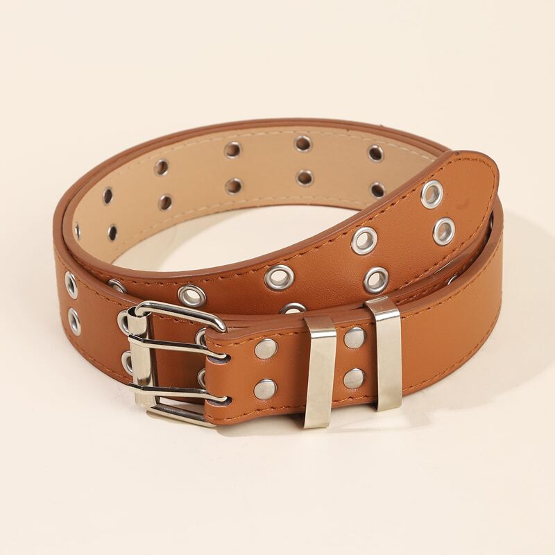 

Eyelet Square Buckle Belt, Camel