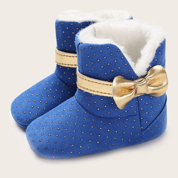 

Baby Girl Bow Decor Plush Inside Boots, Blue
