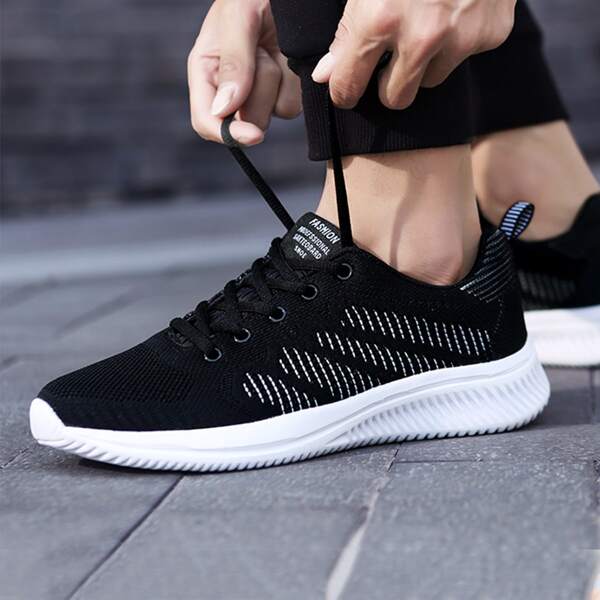 

Men Lace-up Front Two Tone Knit Sneakers, Black