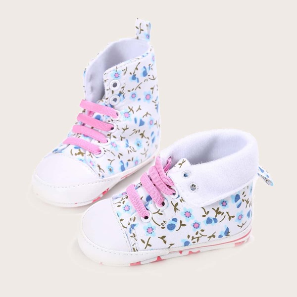 

Baby Boy Lace-up Front Floral Graphic Sneakers, White