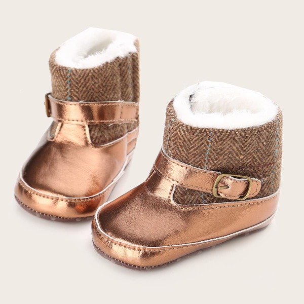 

Baby Boy Metallic Buckle Decor Boots, Bronze