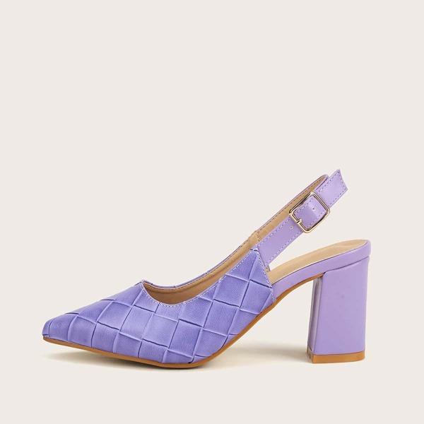 

Braided Embossed Slingback Chunky Pumps, Purple
