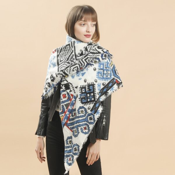 

Bohemian Pattern Fringe Hem Scarf, Multicolor