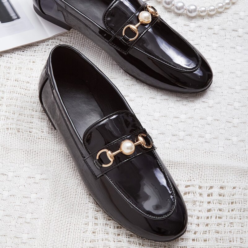 

Faux Pearl Decor Loafers, Black