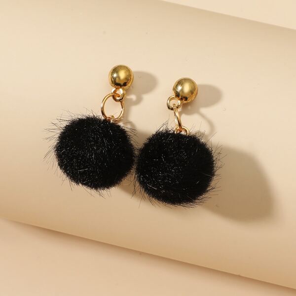 

Fluffy Pom Pom Drop Earrings, Black