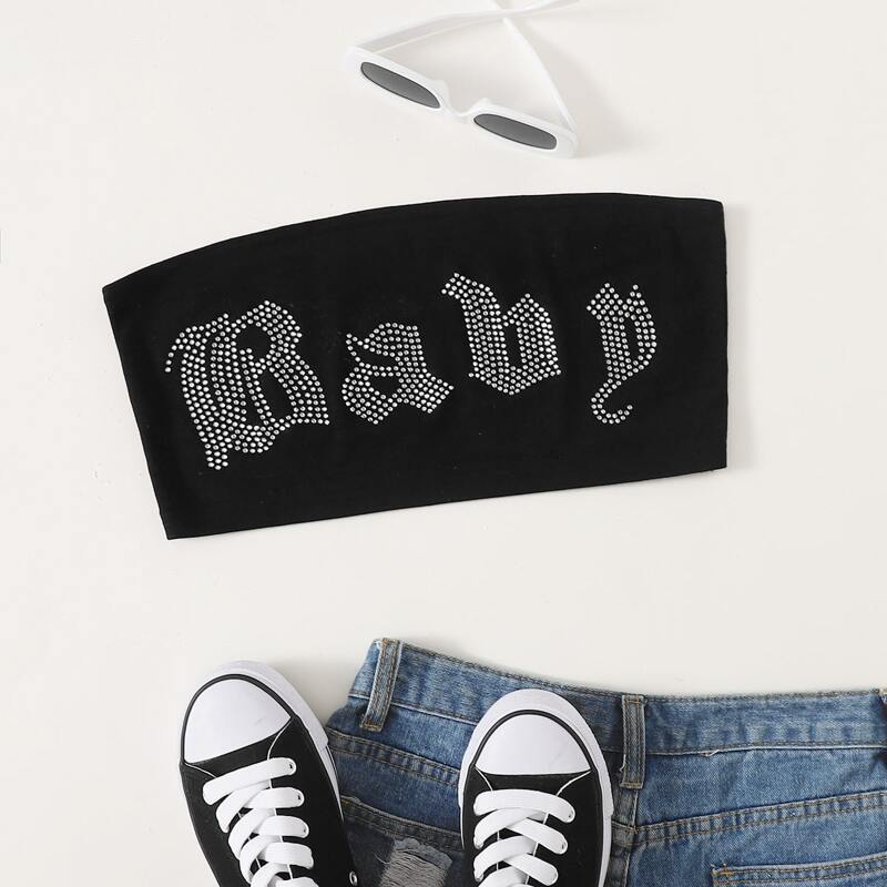 

Letter Crop Tube Top, Black