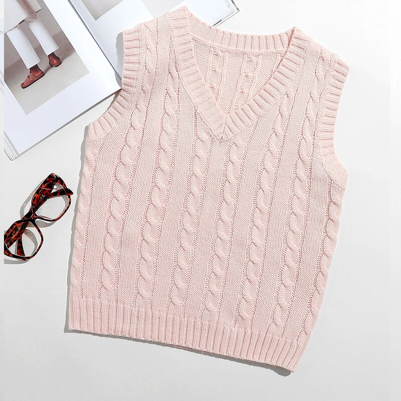 

Solid Cable Knit Sweater Vest, Baby pink