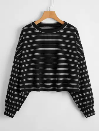 Camiseta de hombros caídos de rayas