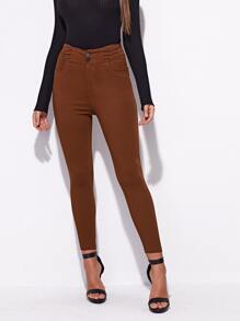 Chiquease 簡約高腰緊身牛仔褲 - 鏽棕色 - 查看 5