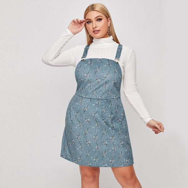 

Plus Ditsy Floral Corduroy Overall Dress, Dusty blue