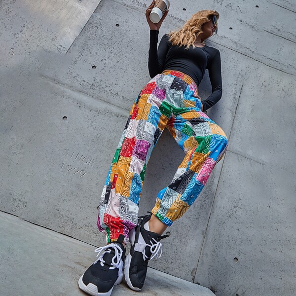 

Paisley And Patchwork Print Sweatpants, Multicolor