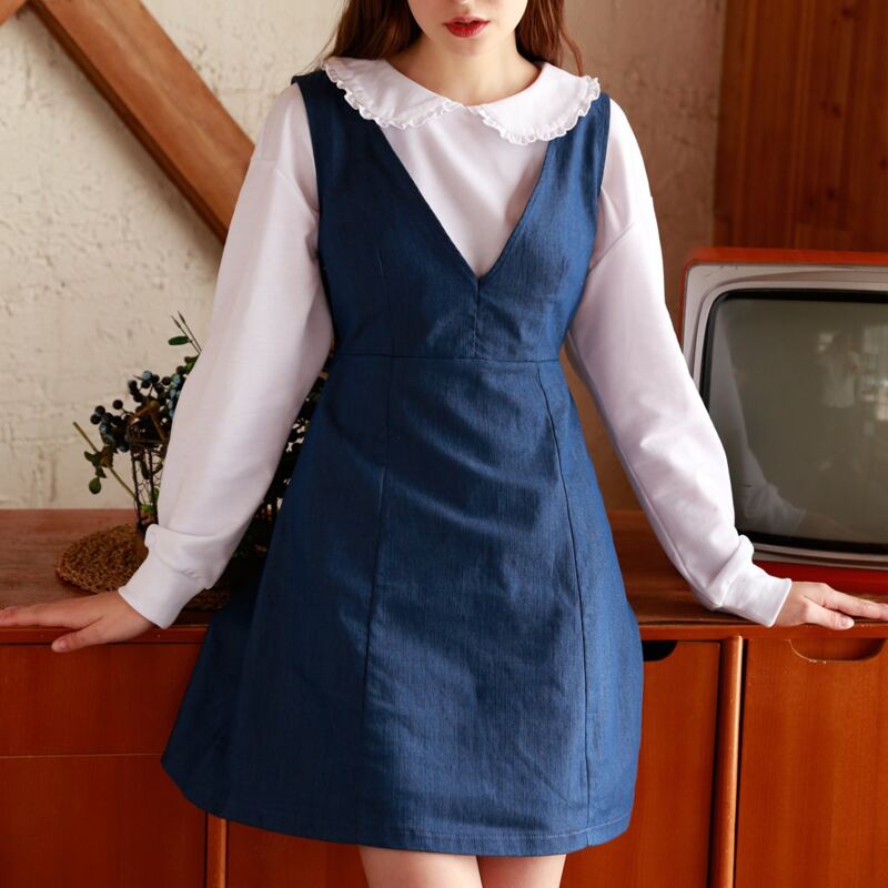 

V Neck Pinafore Dress, Navy blue