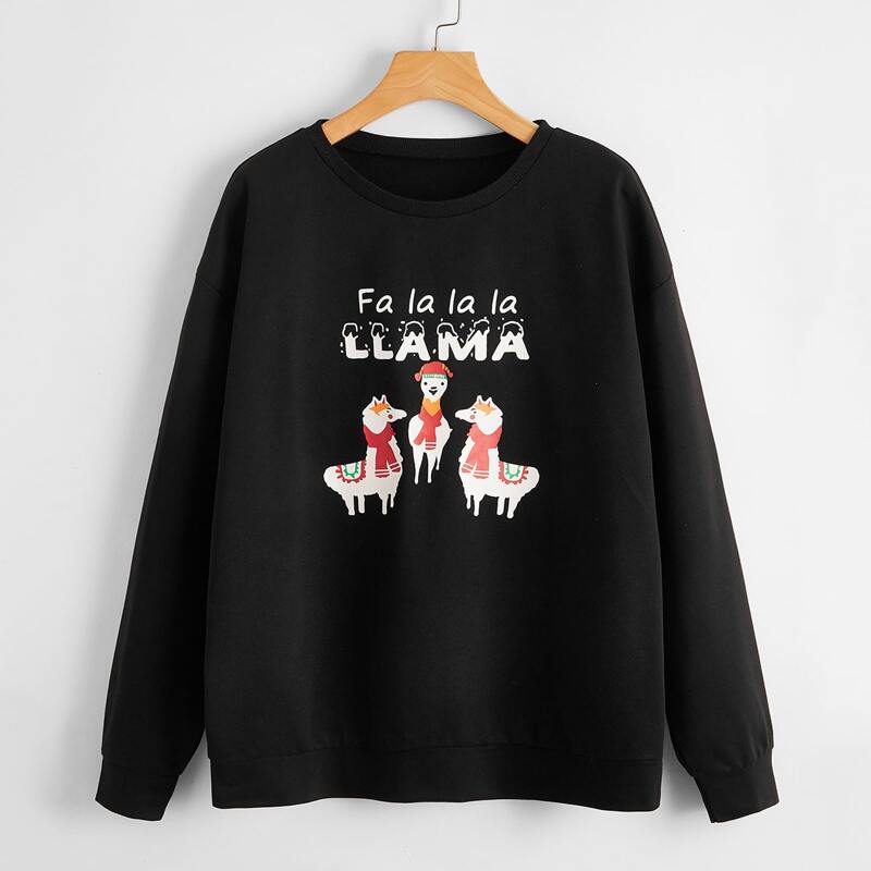 

Christmas Letter Cartoon Graphic Sweatshirt, Black