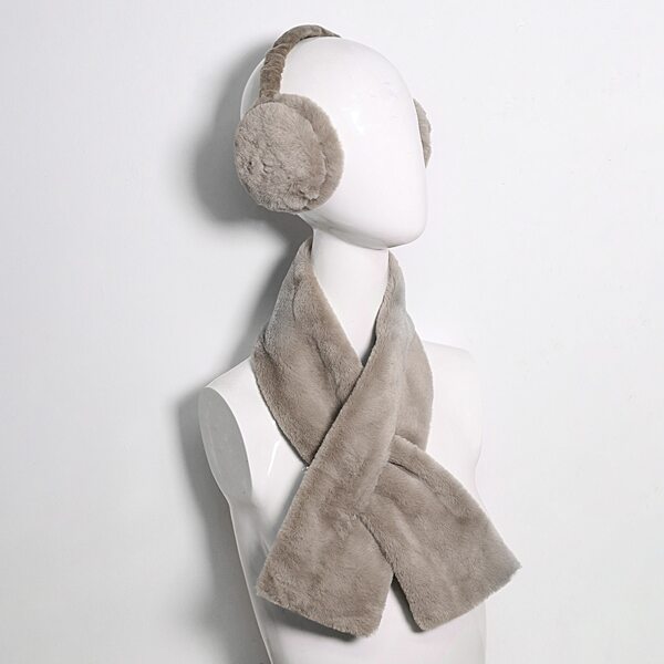 

Solid Fluffy Scarf & Earmuffs, Brown