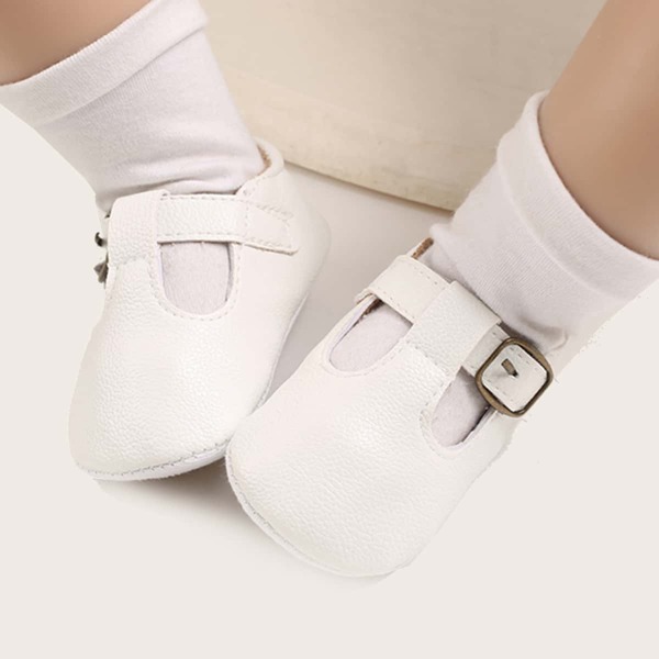 

Baby Girl Minimalist Buckle Decor Flats, White