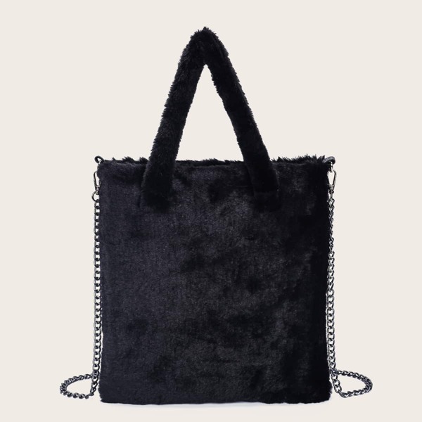 

Minimalist Fluffy Tote Bag, Black