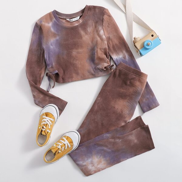 

Girls Drawstring Side Tie Dye Crop Tee & Leggings Set, Multicolor