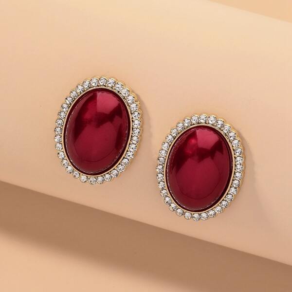 

Rhinestone Oval Design Stud Earrings, Red