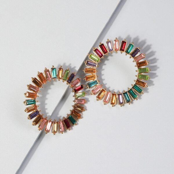 

Crystal Decor Round Stud Earrings, Multicolor