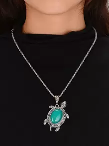 Turtle Charm Necklace & Earrings & Bracelet - Blue - View 3