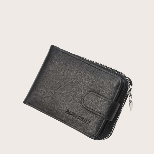 

Men Letter Graphic Zipper Around Purse, Black
